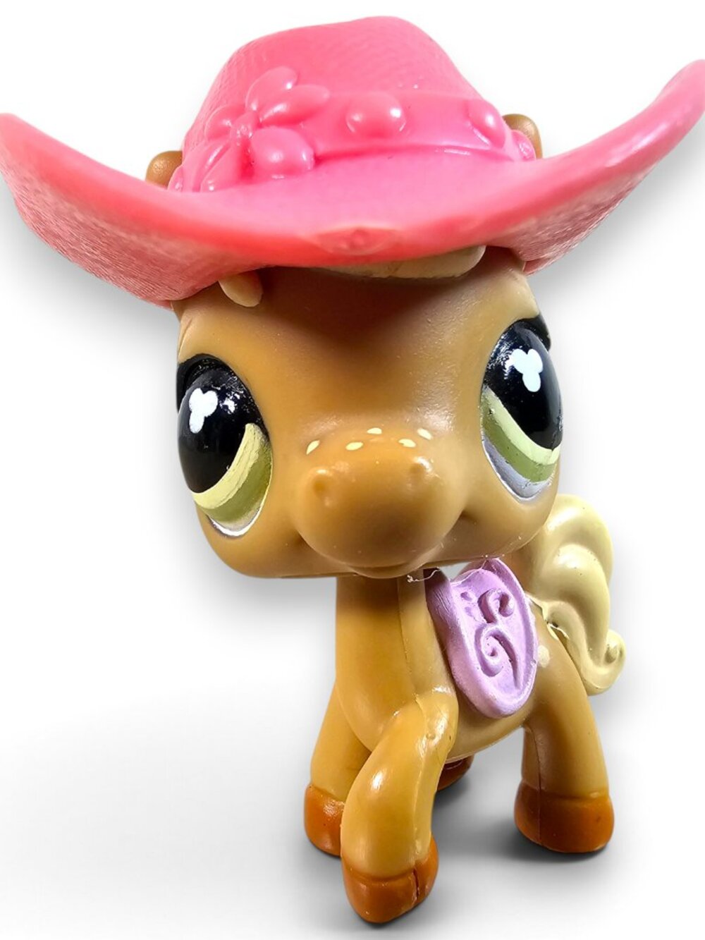 Hasbro Littlest Pet Shop #560 Horse Tan Freckles Pink Saddle Clover Eyes Hat LPS